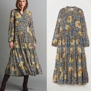 WILLIAM MORRIS & CO. x H&M Floral Chiffon Maxi Dress Blue